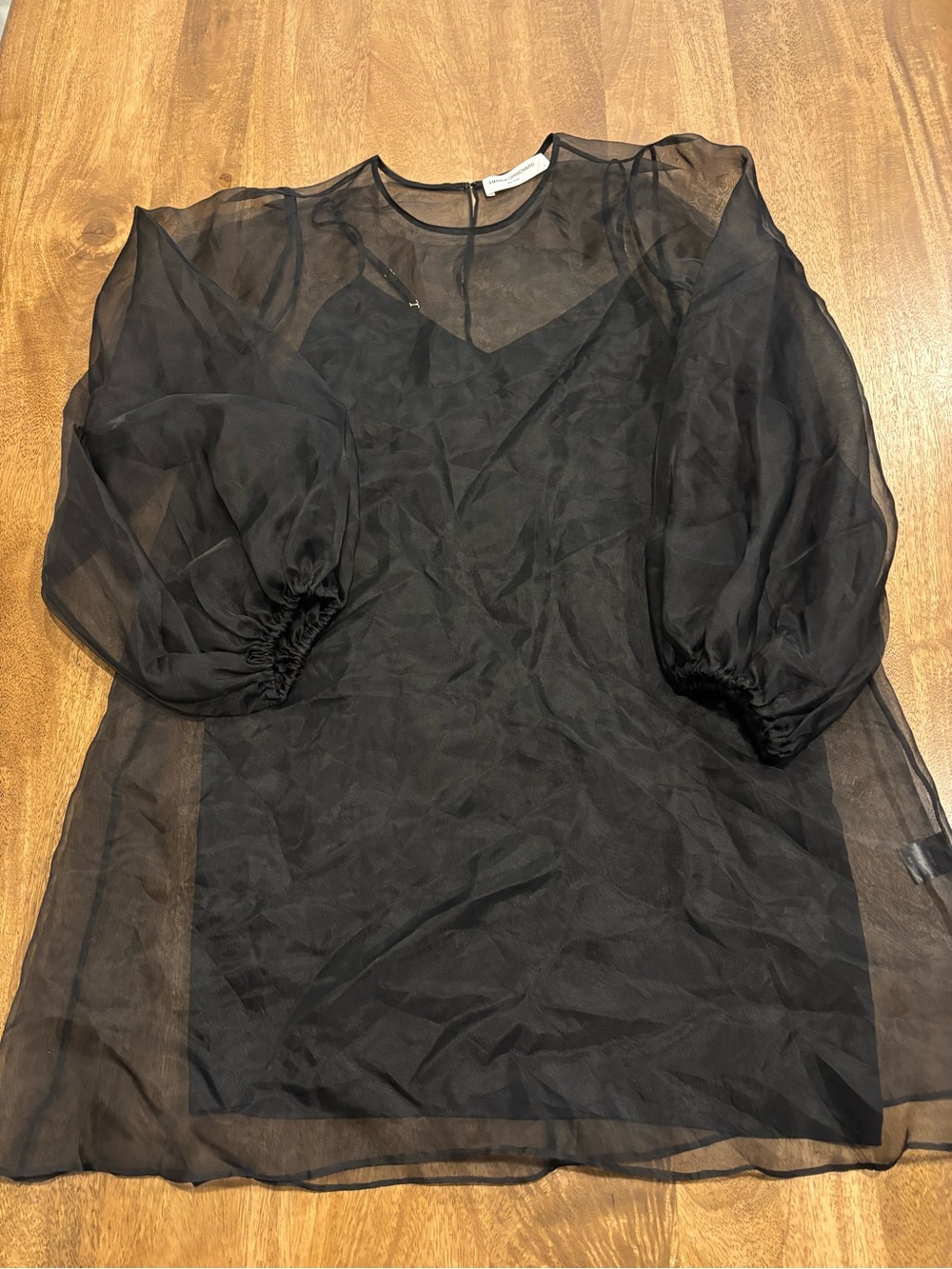 Amanda Uprichard Sheer Black Puff-Sleeve Dress